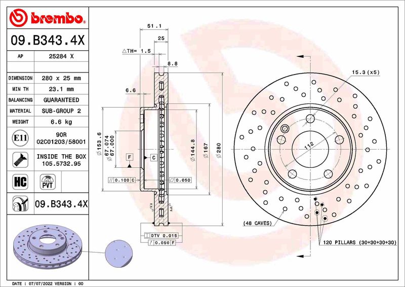 Tarcza hamulcowa BREMBO 09.B343.4X