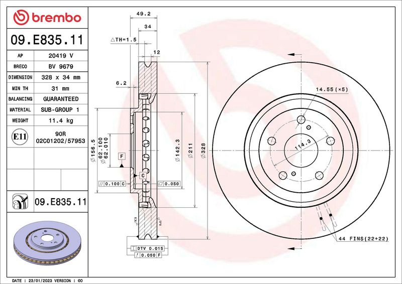 Tarcza hamulcowa BREMBO 09.E835.11