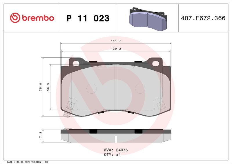 Zestaw klocków hamulcowych, hamulce tarczowe BREMBO P 11 023