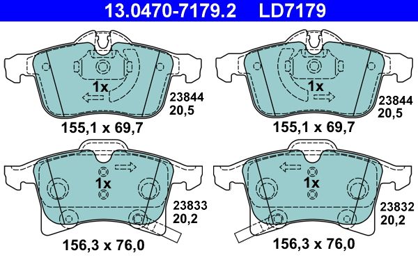 Zestaw klocków hamulcowych, hamulce tarczowe ATE 13.0470-7179.2
