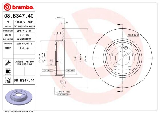 Tarcza hamulcowa BREMBO 08.B347.41