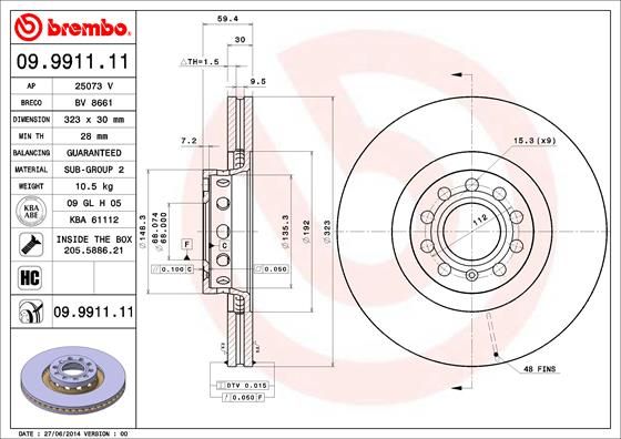 Tarcza hamulcowa BREMBO 09.9911.11