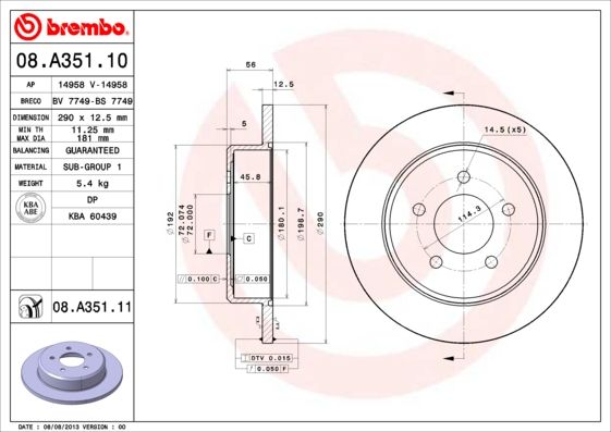 Tarcza hamulcowa BREMBO 08.A351.11