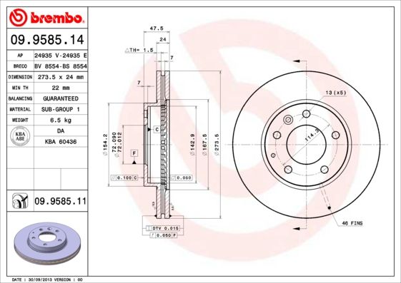 Tarcza hamulcowa BREMBO 09.9585.11