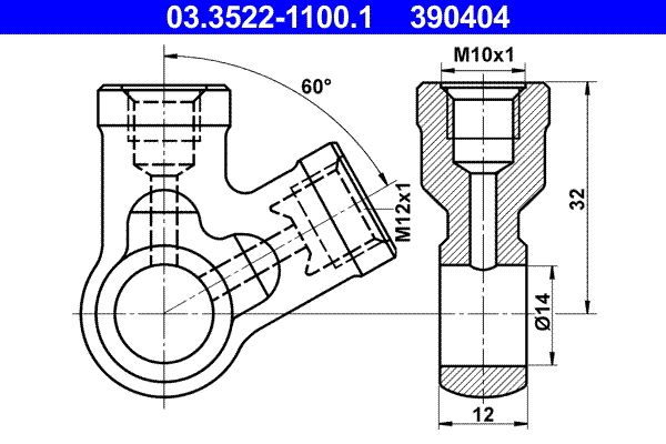 Łącznik, rurki metalowe ATE 03.3522-1100.1