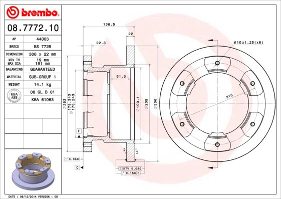 Tarcza hamulcowa BREMBO 08.7772.10