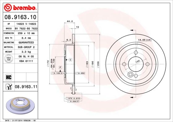 Tarcza hamulcowa BREMBO 08.9163.11