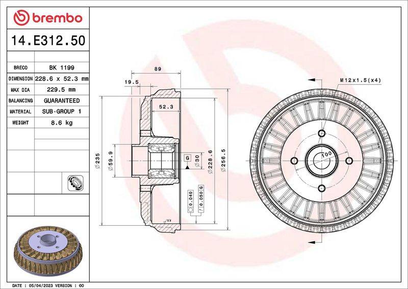 Bęben hamulcowy BREMBO 14.E312.50