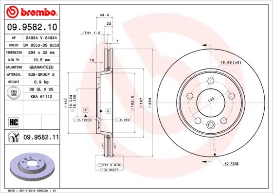 Tarcza hamulcowa BREMBO 09.9582.10