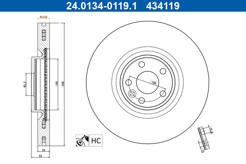 Tarcza hamulcowa Ate 24.0134-0119.1