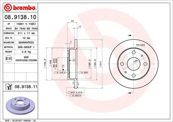 Tarcza hamulcowa BREMBO 08.9138.10