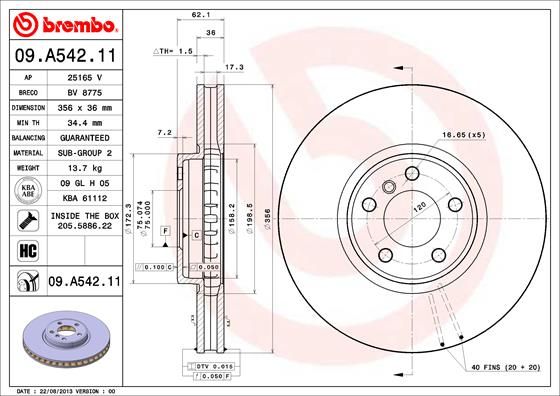 Tarcza hamulcowa BREMBO 09.a542.11