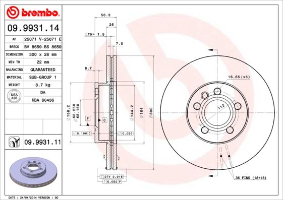 Tarcza hamulcowa BREMBO 09.9931.11