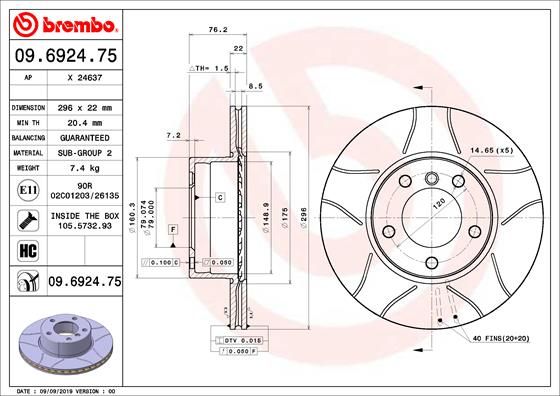 Tarcza hamulcowa BREMBO 09.6924.75