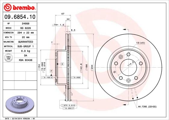 Tarcza hamulcowa BREMBO 09.6854.10