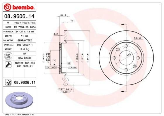 Tarcza hamulcowa BREMBO 08.9606.14