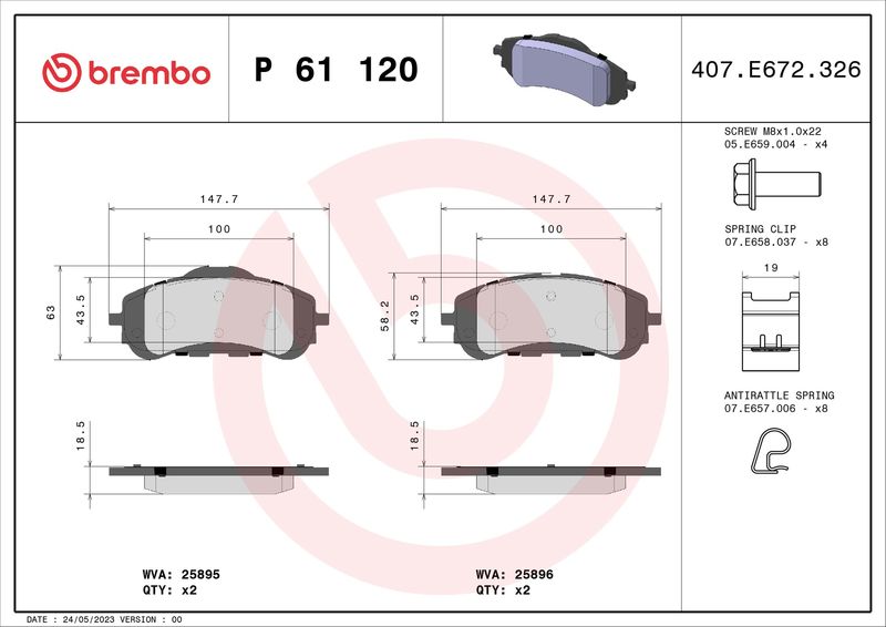 Zestaw klocków hamulcowych, hamulce tarczowe BREMBO P 61 120