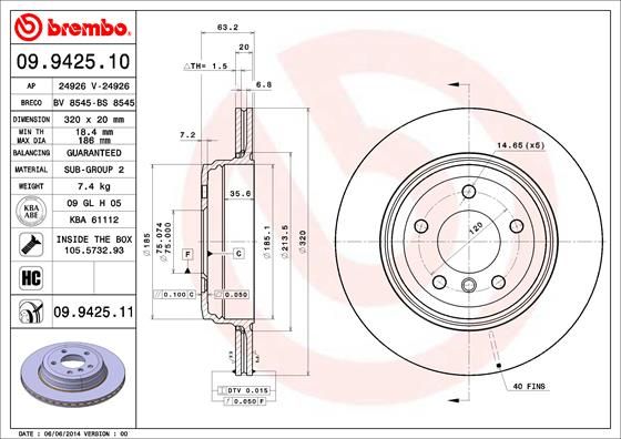 Tarcza hamulcowa BREMBO 09.9425.11