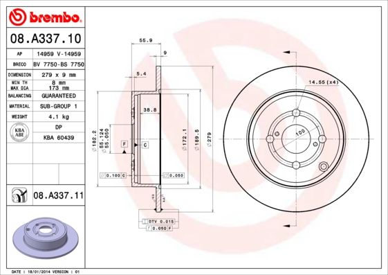 Tarcza hamulcowa BREMBO 08.A337.11