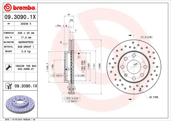 Tarcza hamulcowa BREMBO 09.3090.1X
