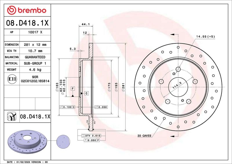 Tarcza hamulcowa BREMBO 08.D418.1X