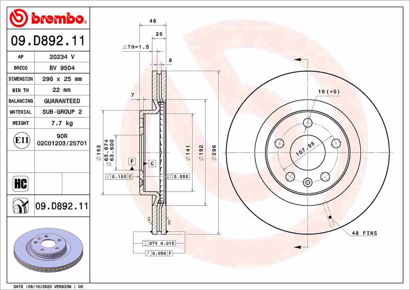 Tarcza hamulcowa BREMBO 09.D892.11