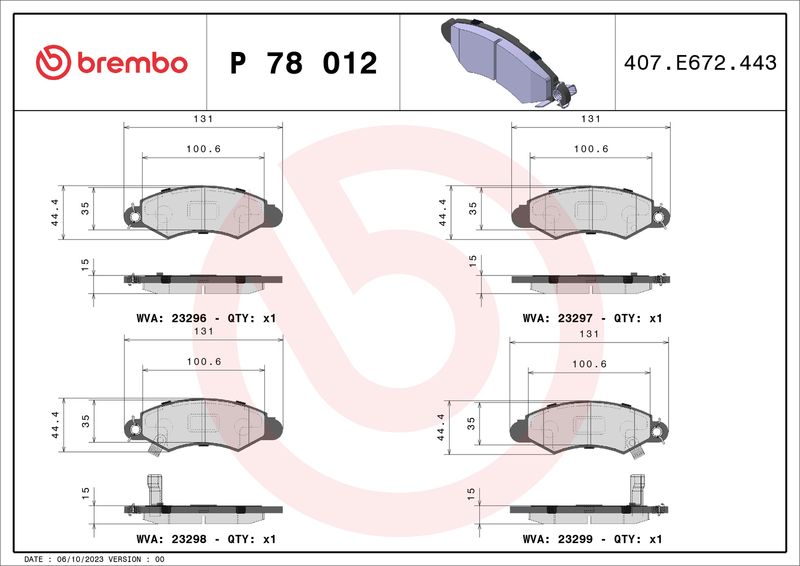 Zestaw klocków hamulcowych, hamulce tarczowe BREMBO P 78 012