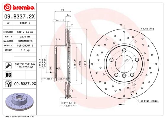 Tarcza hamulcowa BREMBO 09.B337.2X