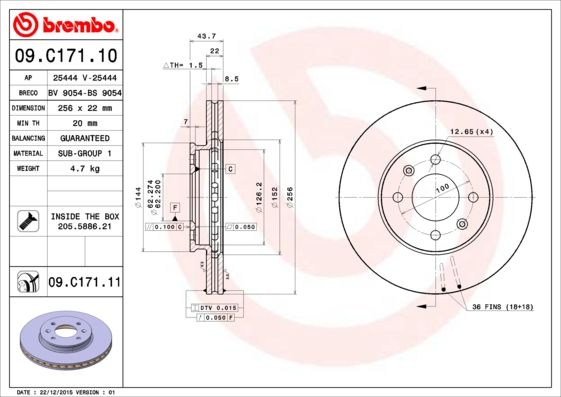 Tarcza hamulcowa BREMBO 09.C171.11