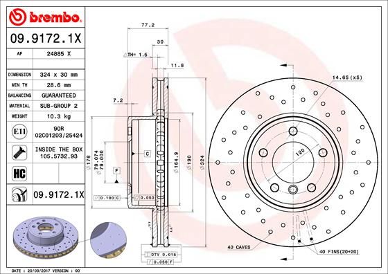 Tarcza hamulcowa BREMBO 09.9172.1X