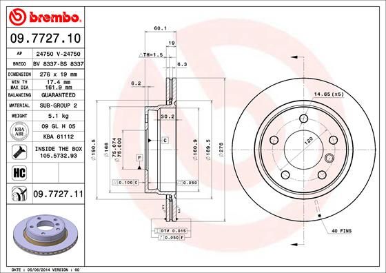 Tarcza hamulcowa BREMBO 09.7727.11