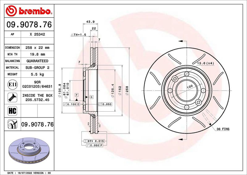 Tarcza hamulcowa BREMBO 09.9078.76