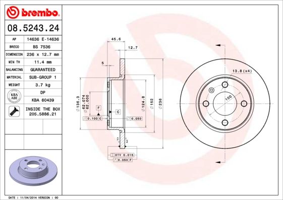 Tarcza hamulcowa BREMBO 08.5243.24