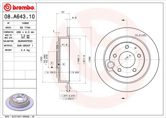 Tarcza hamulcowa BREMBO 08.A643.10