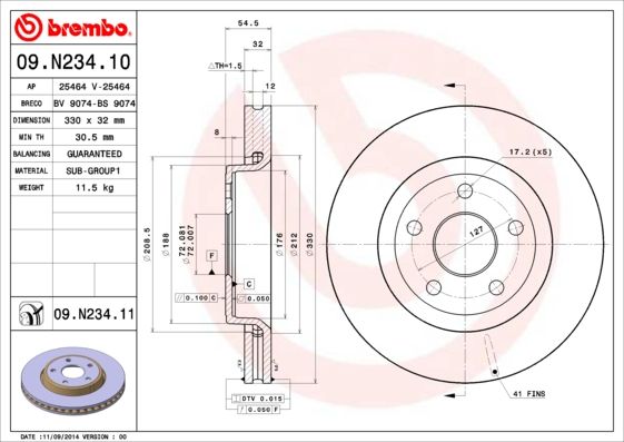 Tarcza hamulcowa BREMBO 09.N234.11