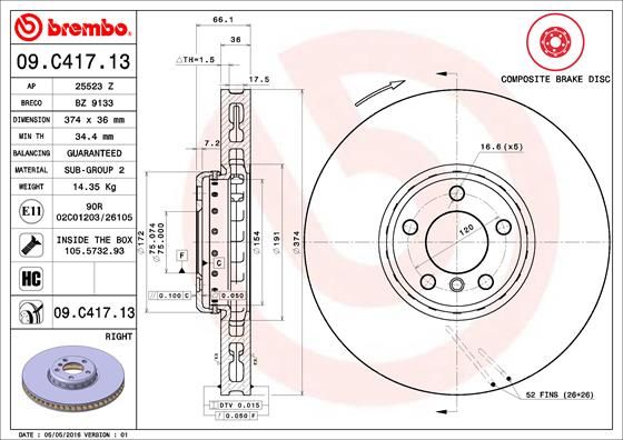 Tarcza hamulcowa BREMBO 09.C417.13