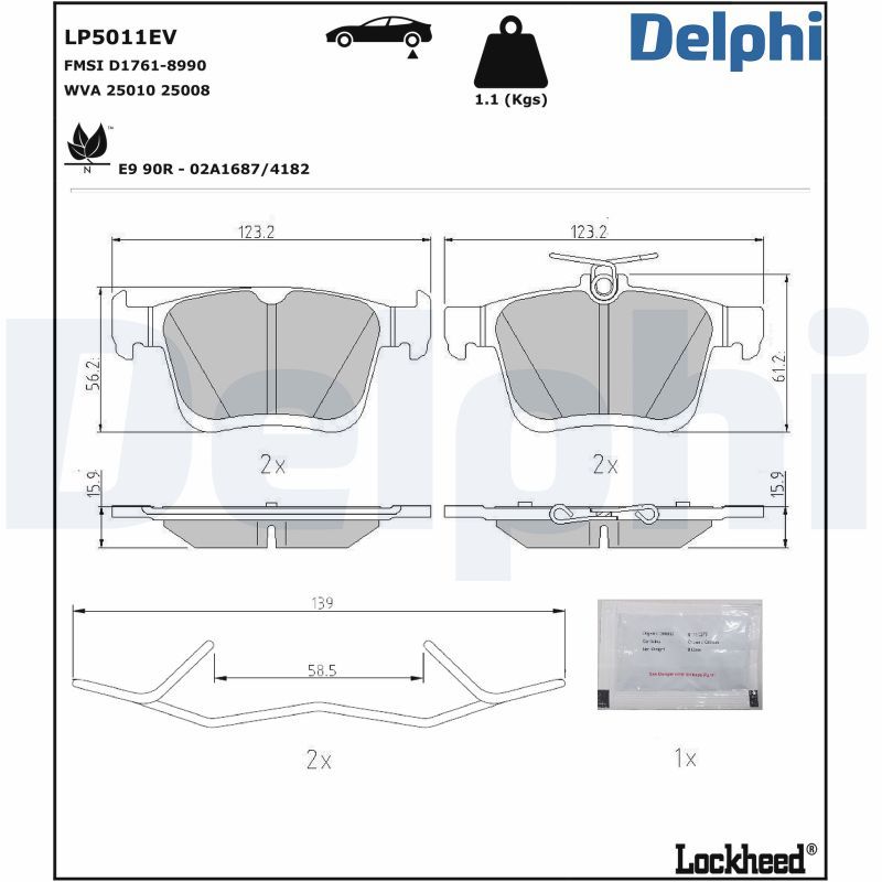 Zestaw klocków hamulcowych, hamulce tarczowe DELPHI LP5011EV