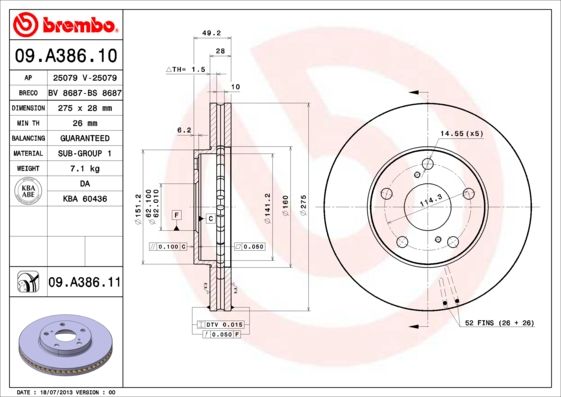 Tarcza hamulcowa BREMBO 09.a386.11