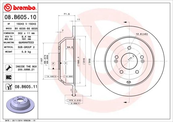 Tarcza hamulcowa BREMBO 08.B605.11