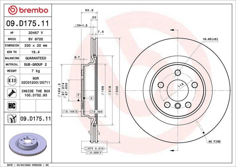 Tarcza hamulcowa BREMBO 09.D175.11
