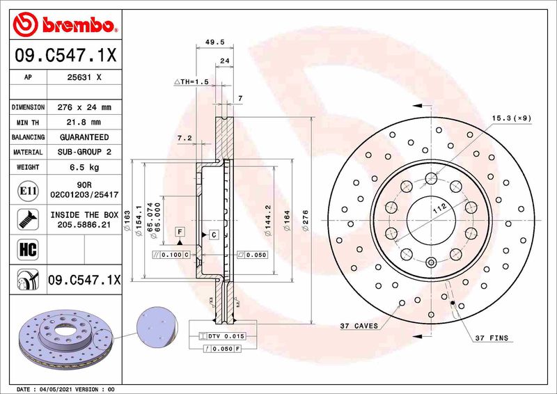 Tarcza hamulcowa BREMBO 09.C547.1X