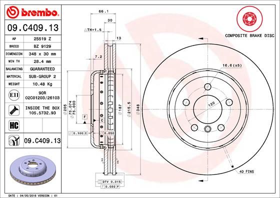 Tarcza hamulcowa BREMBO 09.C409.13