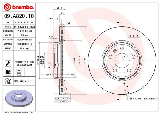 Tarcza hamulcowa BREMBO 09.A820.11