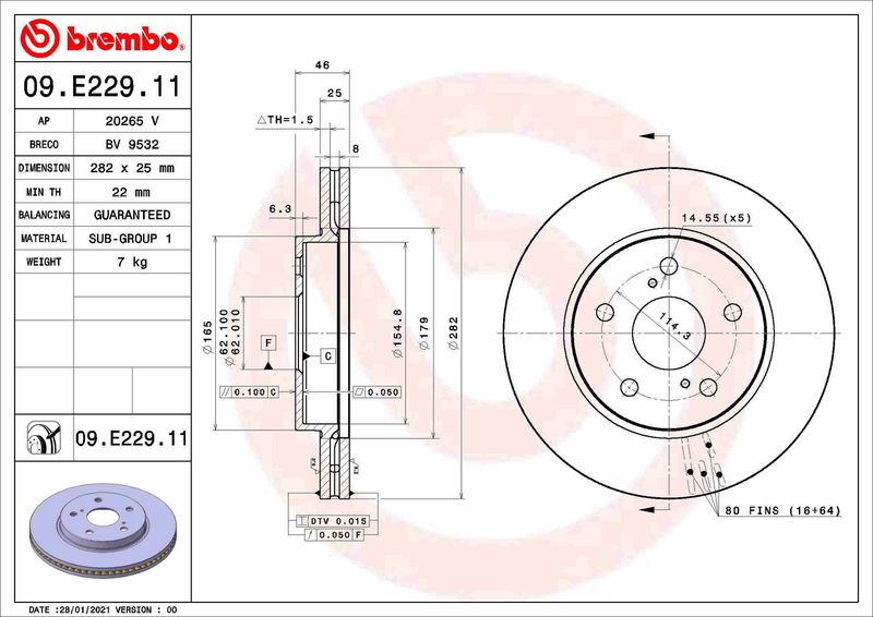 Tarcza hamulcowa BREMBO 09.E229.11