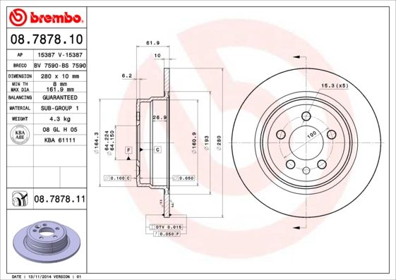 Tarcza hamulcowa BREMBO 08.7878.11