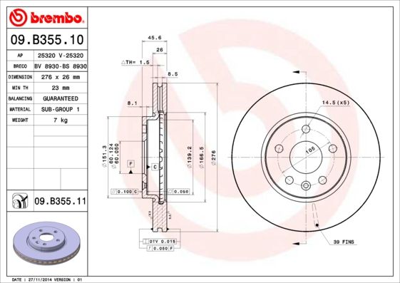 Tarcza hamulcowa BREMBO 09.B355.11