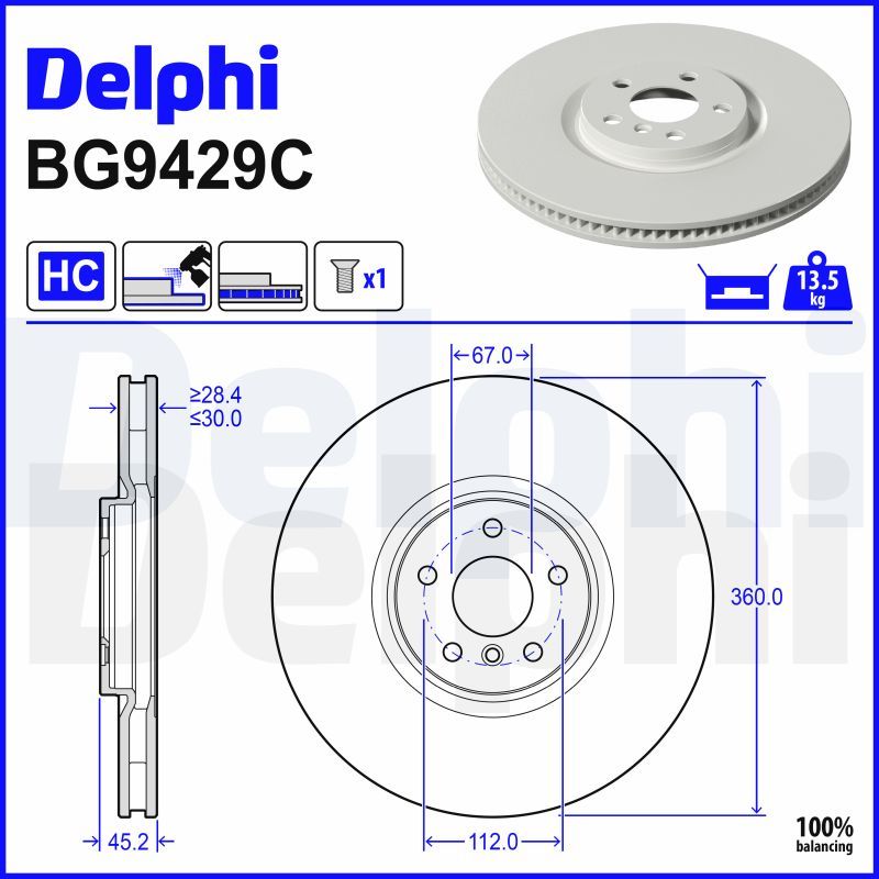 Tarcza hamulcowa DELPHI BG9429C