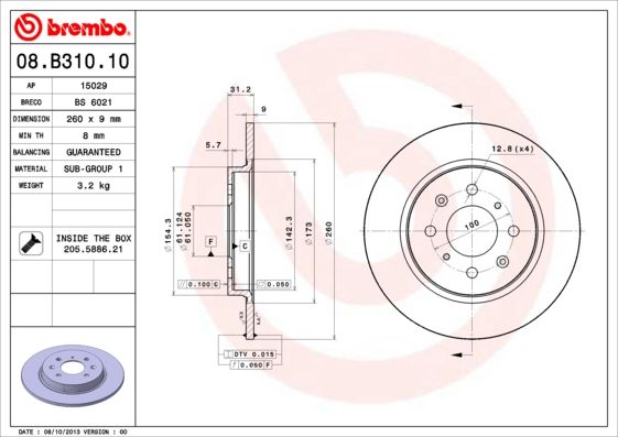 Tarcza hamulcowa BREMBO 08.B310.10