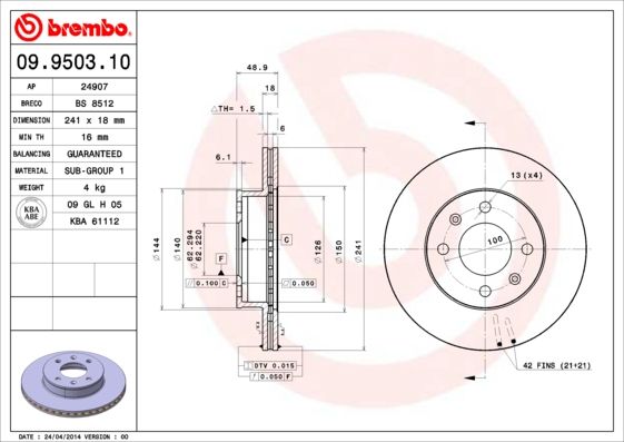 Tarcza hamulcowa BREMBO 09.9503.10