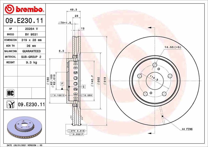 Tarcza hamulcowa BREMBO 09.E230.11